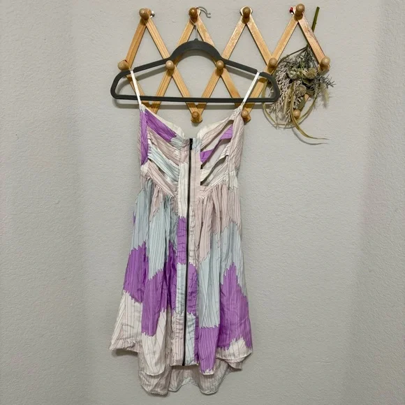 Zimmermann Colorful Pastel Strapless High Low Blue Purple Abstract Silk Dress 8 - Picture 3 of 9